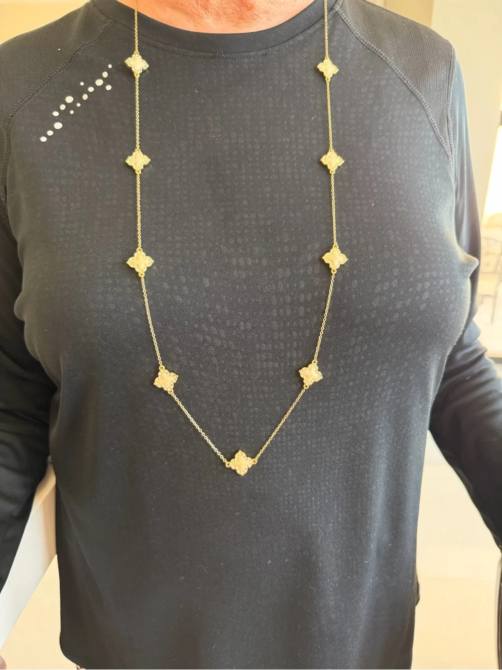 Gold Floral Station Necklace with Sparkling Accents